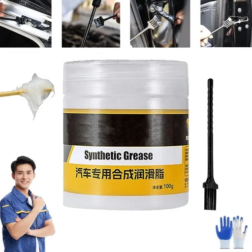 Odorless Synthetic Grease with Brush - Anti-Squeak & Clear Application | High-Performance Weatherproof Lubricant for Car Door Hinges, Sunroof Tracks, Latches, Garage Doors, Slide Rails