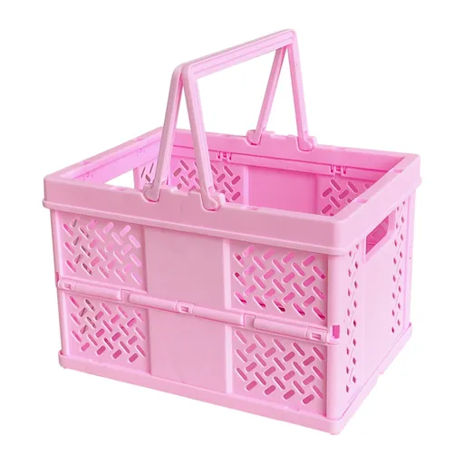 Large Picnic Basket, Collapsible Picnic Basket, Basket With Handle, Beach Picnic Basket, For Home, Kitchen, Camping, Picnic, Beach, Shopping Pink