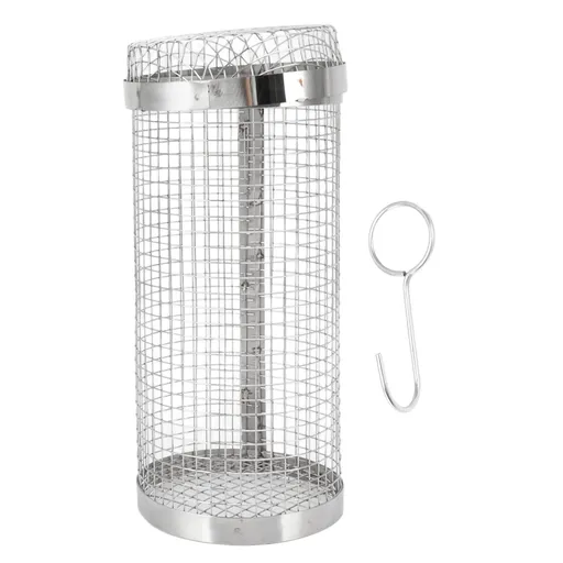 Barbecue Grilling Basket Stainless Steel Heat Resistant Rust Prevention BBQ Grill Cage with Hook for Camping Party 20cm/7.9in