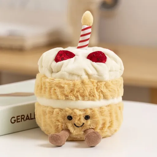 Light brown Cute Birthday Cake Plush Toy Strawberry Layered Cake Pillow Birthday Gift