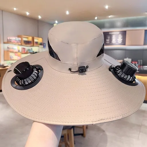 solar fan hat, solar powered hat, outdoor hat with fan, UV protection hat, wide brim hat, summer hat for hiking, fishing hat with fan, cooling hat for Australia - White - Size 4