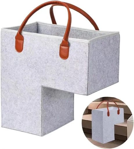 Stair Organizer Basket - Stair Basket - L-shaped foldable stair basket - Storage Bag - Felt Stair Basket - Laundry Basket - Toy Basket - Household Items - for Laundry, Toys - 42*42*25.5 cm - Light Grey