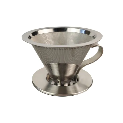 Pour Over Coffee Dripper Double Mesh Stainless Steel Filter 12.8cm Reusable Cone Coffee Filter With Handle