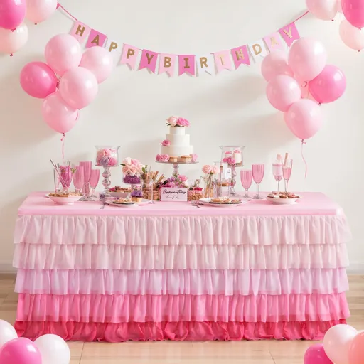 Pink Table Skirt Ruffled Tablecloth for Rectangle Table 6ft Baby Shower Birthday Party Unicorn Home Gradient Pink Table Decor