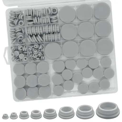 125 Pack Rubber Plug Box, Rubber Plugs for Round Holes, Various Sizes Round Hole Silicone Tool, Silicone Plugs Snap Locking for Car Wiring, Grey