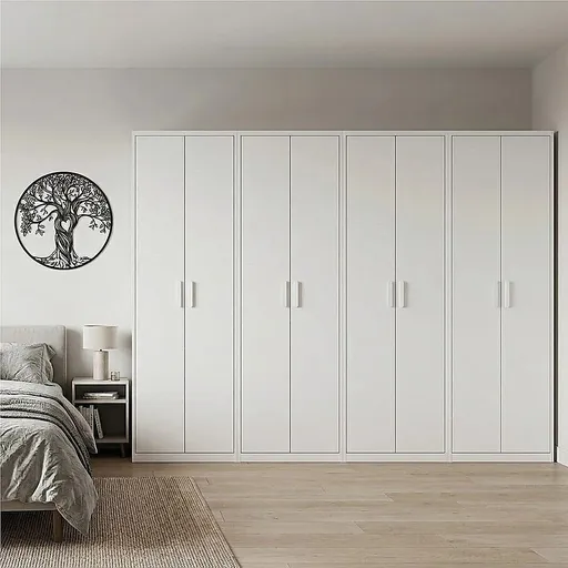 320x200cm 8-Door White Steel Hanging Wardrobe with White Handle Storage Cabinet