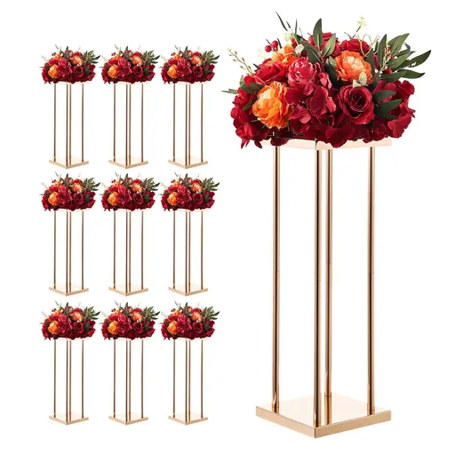 Wedding Flower Stand, 10PCS 60cm Column Flower Stand, Floral Stands with Metal Laminate, Cylindrical Cubic Floral Display Rack for Wedding, Party, Birthday, Home, Gold Centerpiece Stands