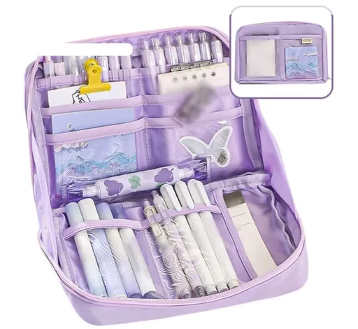 1 Pack Purple Large Capacity Stylish Pencil Case with Zipper for School and Office