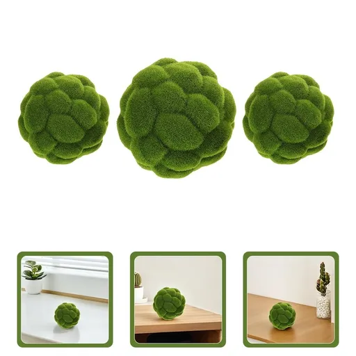 3Pcs Simulated Moss Decorative Balls Green Faux Plant Spheres for Landscape Display