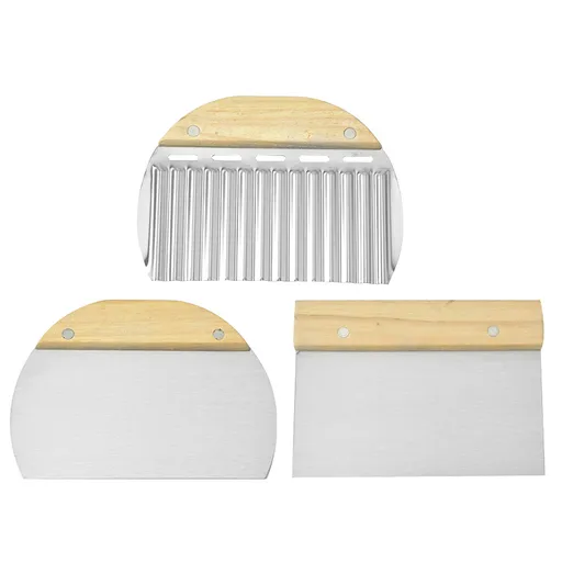 3 Pieces Stainless Steel Dough Scraper Set with Wooden Handles for Bread, Pizza, Pastry and Vegetable Preparation, s, Silver