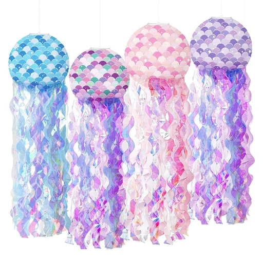 4 Pcs Hanging Jelly Fish Paper Lanterns, Jellyfish Lantern Gradient Colorful Mermaid Jelly Fish Decorations