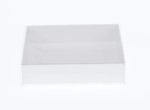 10 Pack of White Card Box - Clear Slide On Lid - 17 x 25 x 5cm - Large Beauty Product Gift Giving Hamper Tray Merch Fashion Cake Sweets Xmas