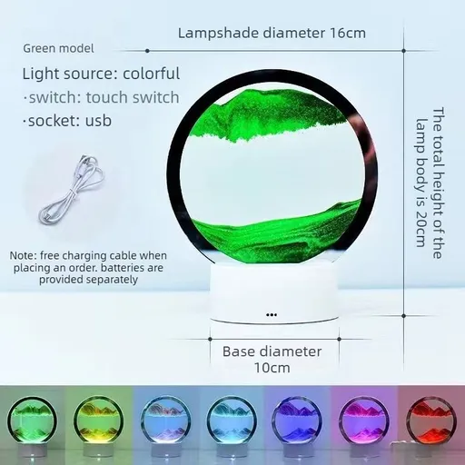 Creative 3D Sand Art Night Light, Multi-Color Touch-Sensitive Dimmable Desk Ornament, Dual Power Supply (USB/Battery), Multiple Colors Available, Home Decor & Birthday Gift - Green