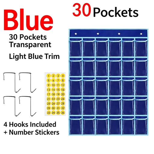 Royal Blue 30 Pockets | Labeled Hanging Storage Organizer | Christmas Business Office Gift | Professional Multi-Pocket for Calculator Phone Cards