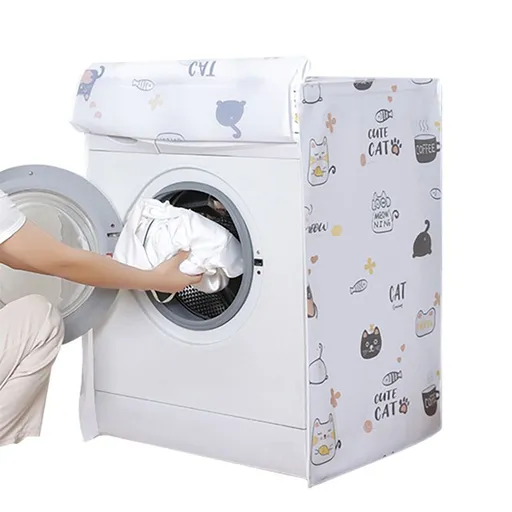 Dust Cover Cartoon Pattern Waterproof UV Resistance Anti Dirty Thickened Cover for 10kg Washing Machine Cat Clamshell Type 55 X 75 X 100
