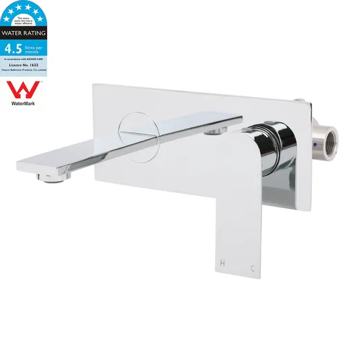 WELS 4.5L/m Chrome Square Wall Mounted Basin Mixer Laundry Faucet Tap Spout Set