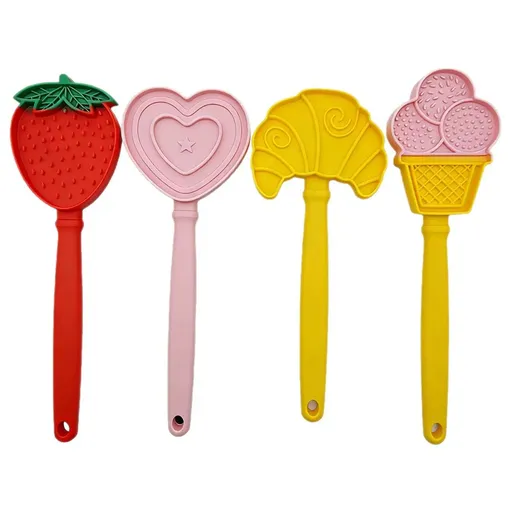 Food-Grade Silicone Pet Licking Stick – Interactive Dog & Cat Treat Toy for Slow Feeding, Dental Stimulation, and Stress Relief in Adorable Strawberry, Heart, Croissant, and Ice Cream Designs (C)