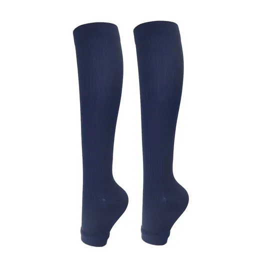 Open Toe Navy Blue Compression Calf Socks Size S/M (35-38) | Christmas Snug Fit Jogging Gift | Form-Fitting Calf Support Socks for Outdoor Activities