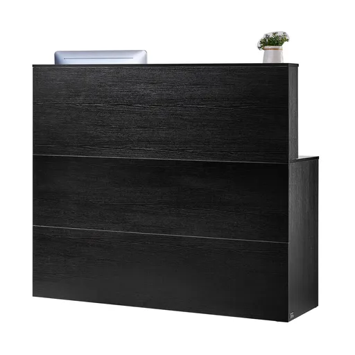 Reception Desk, 1400 x 800 x 1200 mm L-Shaped Front Counter Table, Office Reception Counter with Drawer Keyboard Tray and Storage Cabinet, for Checkout, Lobby, Beauty Salon & Office, Black