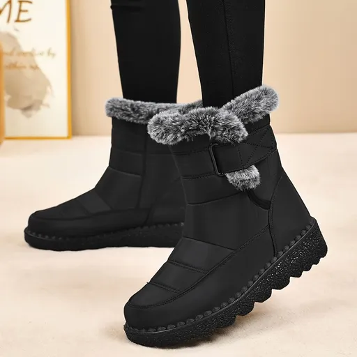 Women's Faux-Fur Trimmed Snow Boots - Black - Size 10(AU10/EU38)