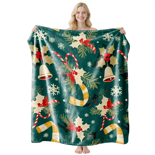 Soft Graphic‑print Flannel Air‑Conditioning Throw Blanket, Christmas & Halloween Festival Decor Cover, Sweet Holiday Gift For Pleasant Indoor Resting Periods, Style FLR‑220, Size XS, 75x100cm