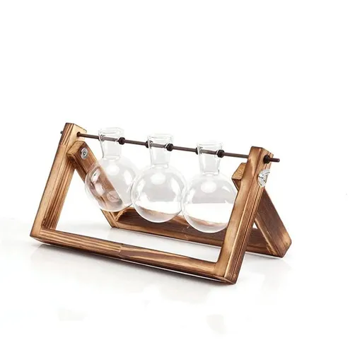 Plant Terrarium Propagation Station - 3 Glass Bulb Vases with Retro Wooden Stand Boho Desktop Planter for Hydroponics Home Garden Indoor Home Office Decor Unique Gifts for Women