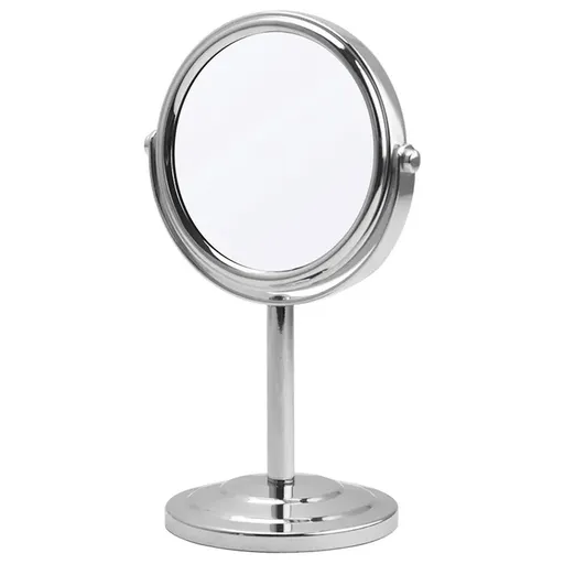 Two-Sided Tabletop Makeup Mirror - Portable 6.5-Inch Diameter Mirror in Chrome Finish 360-degree swivel design.