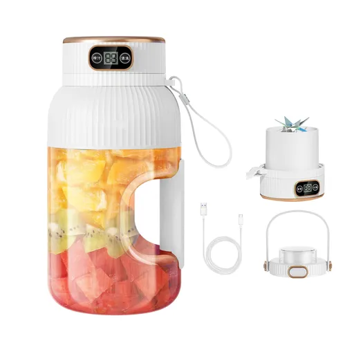 Portable Electric Mixing Cup, Stainless Steel & Glass Body, Squeeze Bottle for Protein Shakes, Juices, Gym Drinks, Rechargeable, White, 1200 mL