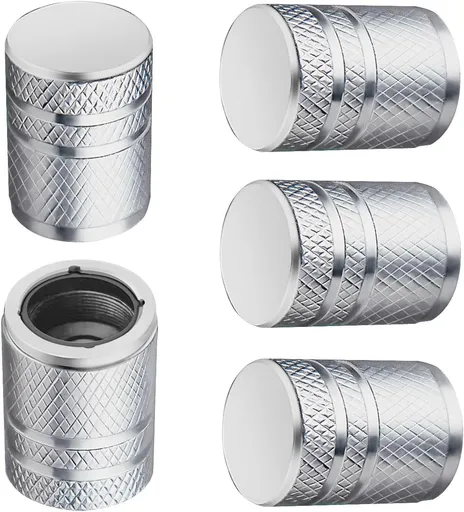 Tire Valve Stem Caps - (5 Pack) Metal Air Caps with Plastic Liner, Corrosion Resistant, Leak-Proof, Universal Stem Covers for Cars Trucks Motorcycles and Bikes - Silver
