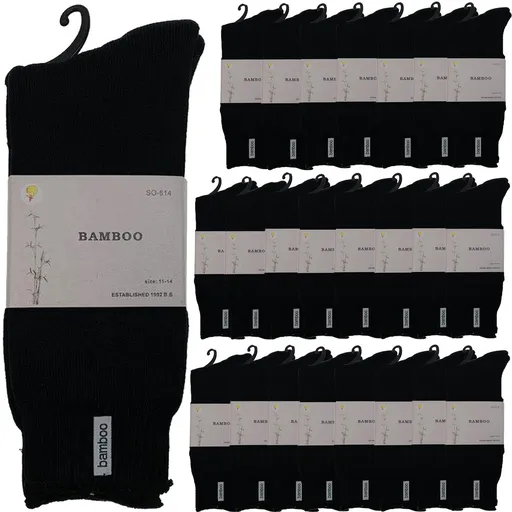 24 Pairs PREMIUM BAMBOO SOCKS Mens Heavy Duty Thick Work Socks BULK Cushion - Black