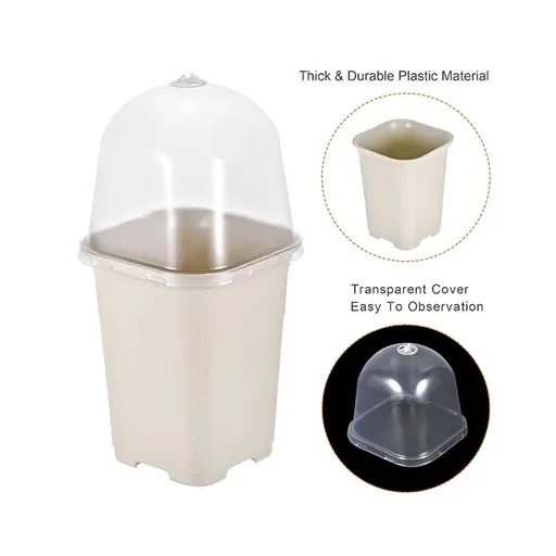 10PCS Seeding Starter Pots, Square Frosted Plastic Nursery Flower Pot with Ventilated Lid,Horticultural gardens