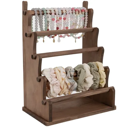 5-Tier Wooden Bracelet Holder, Detachable Jewelry Display Stand, Vintage Walnut Color Organizer for Bracelets, Bangles, Watches & Scrunchies, Ideal for Home, Retail Stores & Craft Shows