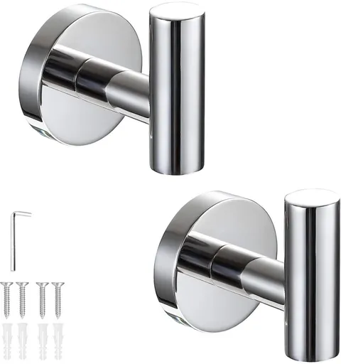 2 pieces - Towel hook - Hanging hooks - Hanging hooks - Bathroom towel hooks - Key hook - Clothes hook - Hat hook - Wall hooks - stainless steel hook - with screws - for bathroom, kitchen, garage, home, hotel, office - 5.5*6 cm - silver