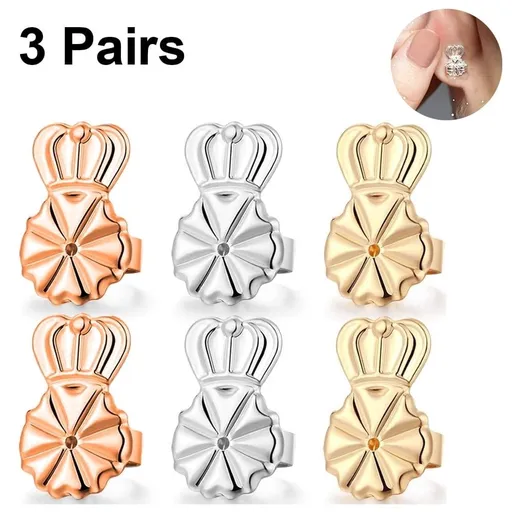3 Pairs Earring Lifters,Hypoallergenic Earring Backs For Droopy Ears,Adjustable Crown Earring Backs For Heavy Earring