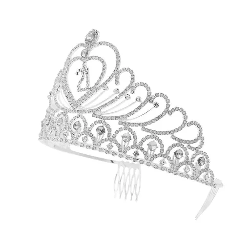 Plated Silver Birthday Crown with Rhinestones Elegant Decoration Accessory