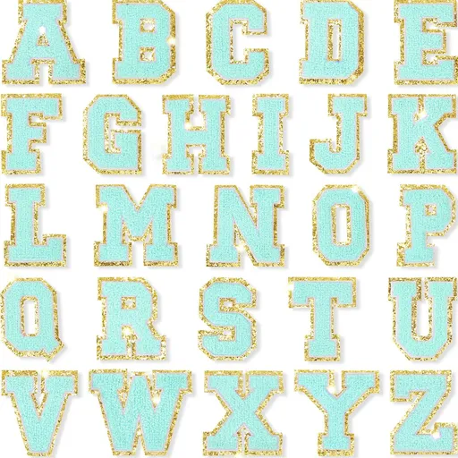 26 Pieces Glitters Patches Iron on Letters A-Z Patches Decorative Repair Embroidered Patches Personalized Sew (Gold, Blue)