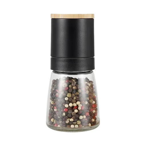 2 pcs Salt and Black Pepper Grinder Set - Bamboo Lid and Wood Stand Refillable Sea Salt Grinder Shaker Mills (black and white)
