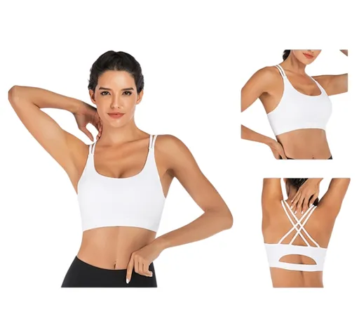 S Size White Elegant Sexy Criss-Cross Back Sports Bra for Women - High Support & Anti-Shock, Wire-Free Yoga Crop Top with X-Shape Fine Strap