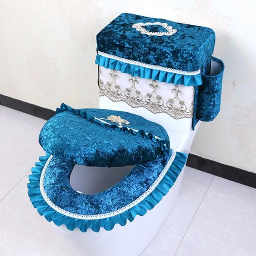 1 Set of Toilet Seat Covers Flannel Toilet Tank Cover: Plush Toilet Lid Cover with Side Pockets