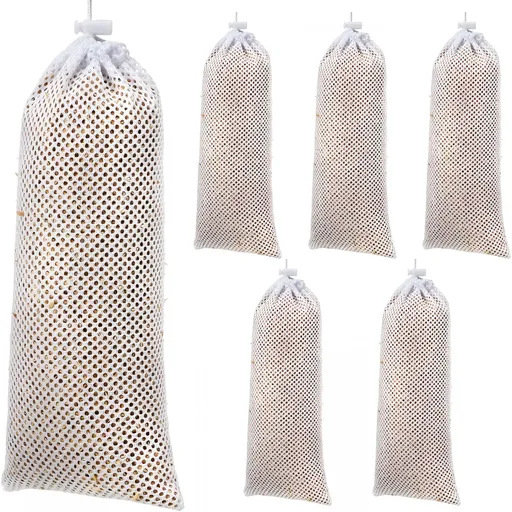 6 Pieces White Finch Sock Feeders, Thistle Seed Hanging Bird Feeder Bags for Outdoor Garden Yard Wild Birds, 4.7 x 11 in