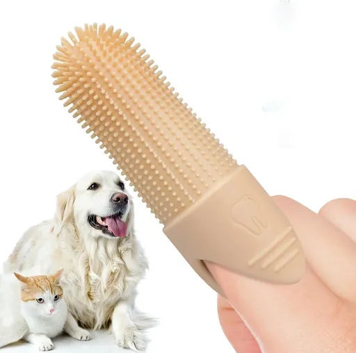 2Pack 360° Pet Dental Finger Brush for Dogs and Cats, Silicone Bristle Toothbrush, Plaque Removal Tool for All Breeds, Puppies, Kittens(Beige)