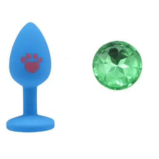 House Of Dasein Beginner Anal Plug Cat's Paw Butt With Detachable Acrylic Diamond For Couples - Blue And Green
