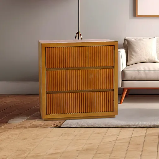 Tallboy MDF Brown Colour Waveform Design Three Drawers
