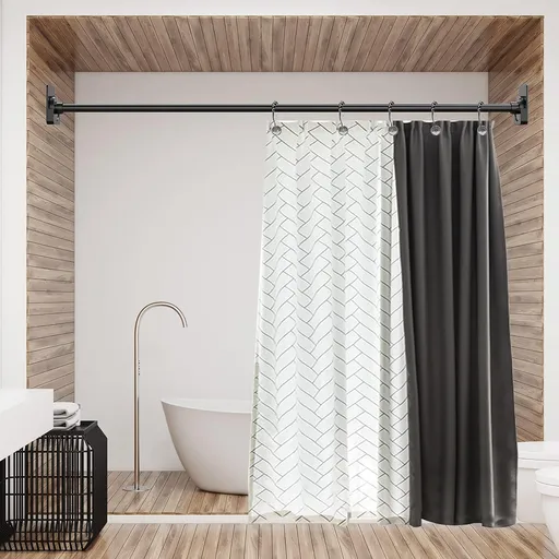 Shower Curtain Rod Mount Holder for Wall | Adhesive Shower Rod Tension Retainer | No Drilling | Stick On | 2 Pack, Black