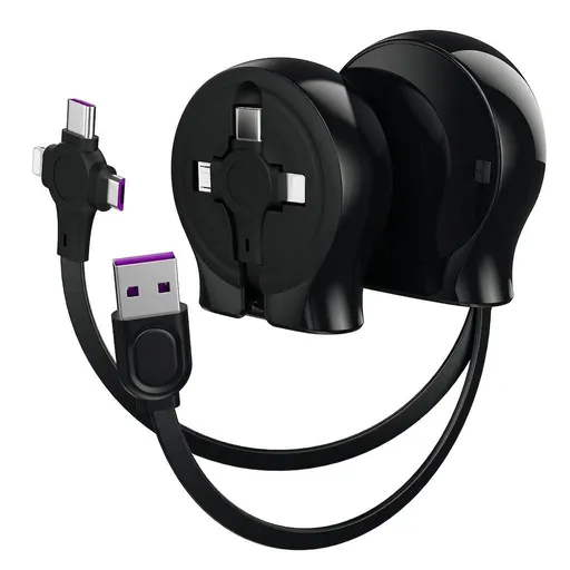 1Pack Multi Charging Retractable Cable with USB A to USB Type C/Micro USB/IP Port for Smartphone, Data Sync and Fast Charging Cord for iPhone, iPad, Samsung, Tablets, Laptop and More - Black - Size 1Pack