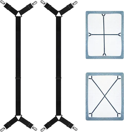 Sheet Straps Bed Sheet Holder Set of 2 Adjustable Elastic Clips for Corners Fitted Sheet Grippers Durable Black
