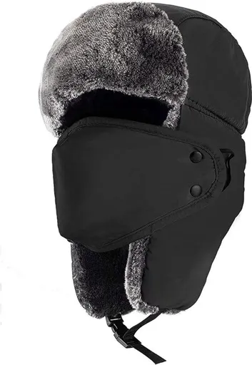 Winter Hat, Pilot Hat, Ushanka, Russian Hat, With Ear Flaps, for Cold Weather, Travel and Daily Winter Wear, 56-59 cm, Black