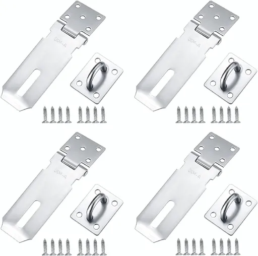 Padlock with screws - 4 Pieces - Hasp Padlock Holder - Padlock Lock - Exterior Door Lock - Padlock Door Handle - Door Lock with Screws - Door Padlocks for Doors, Cabinets