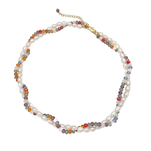 Gold Plated Copper, Freshwater Pearls and Multicolor Crystal Beads, Young and Sweet, Spring and Summer vibe, for Beach Wear
