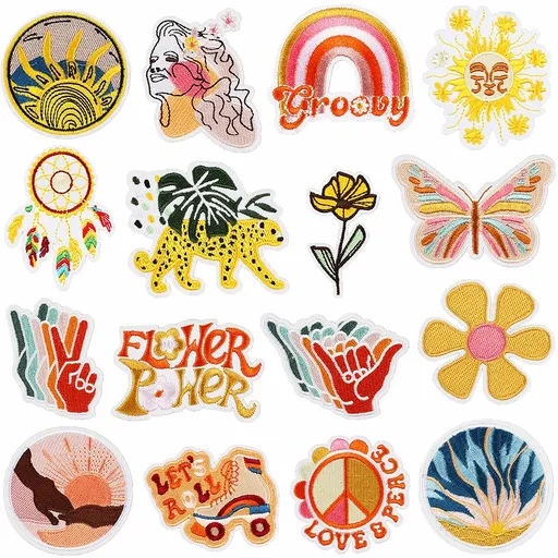 16 Pcs on Patches Vintage Retro Hippie Patches Boho Embroidered Peace Sign Sew on Patches for Backpacks Clothing Hat Jeans